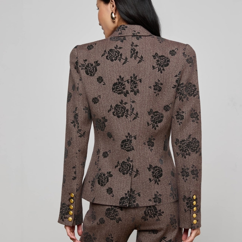 L'AGENCE Bethany Flocked Herringbone Blazer - Picture 4 of 12